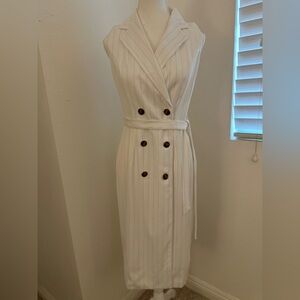 Donna Karan White Pinstripe Midi Dress